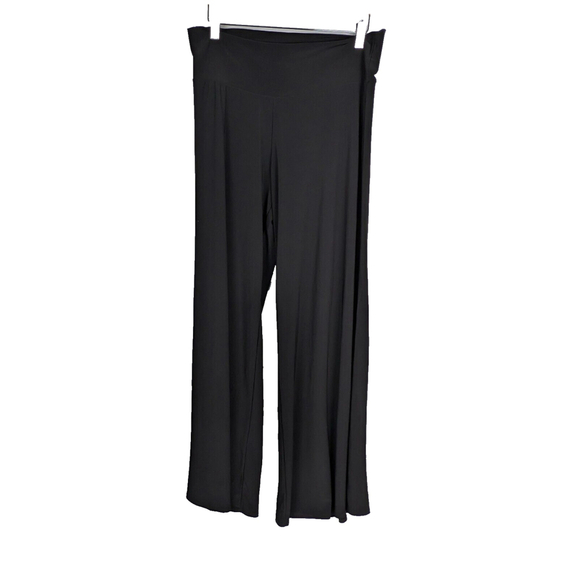 Clara Sun Woo Wide Leg Palazzo Pants 1XL Black Pull On Slinky Comfort Travel - Picture 1 of 9